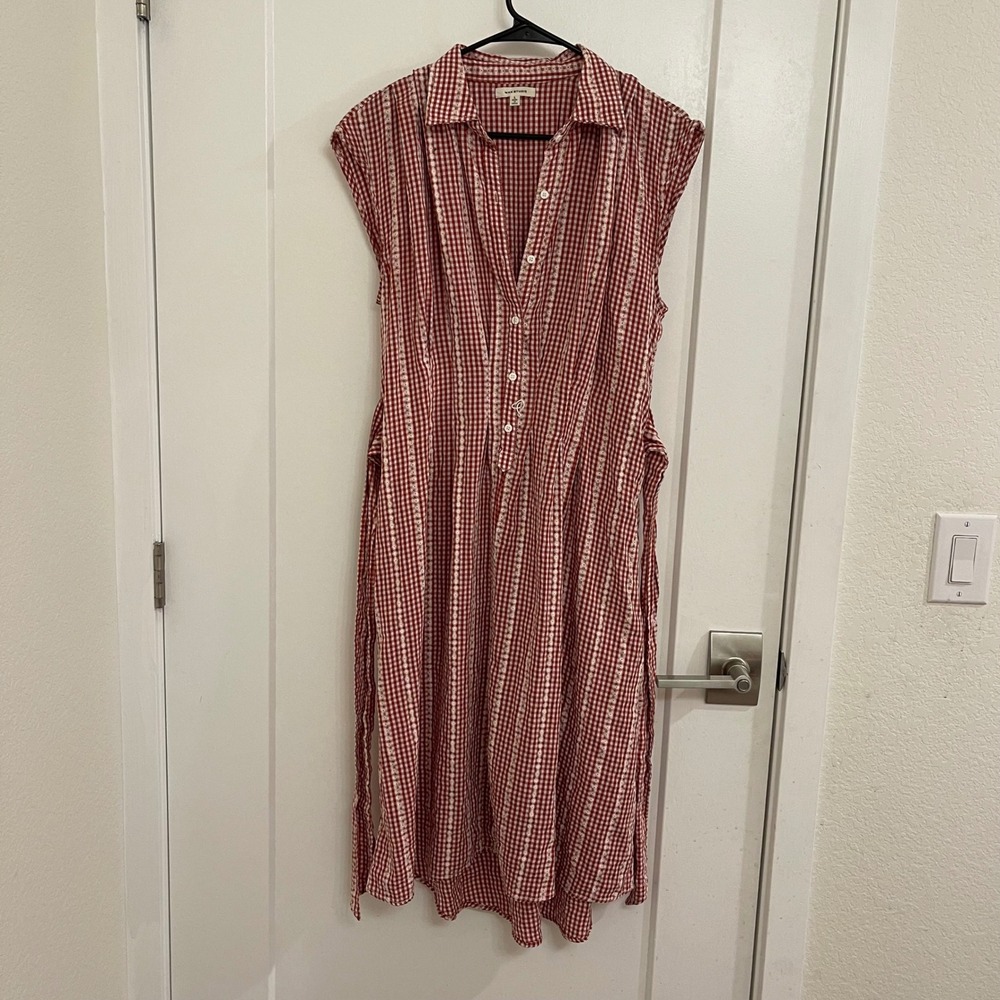 Gingham Red Cottagecore Collared Maxi Dress Summer‎ Picnic Romantic